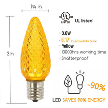 Charger l'image dans la galerie, yellow shaterproof faceted C9 LED bulb dimensions and energy percentage
