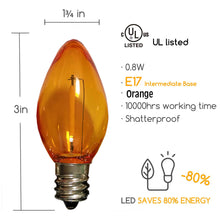 Cargar imagen en el visor de la galería, orange filament christmas bulb dimensions and energy percentage