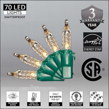 Cargar imagen en el visor de la galería, warm white faceted M5 shatterproof christmas lights with energy chart
