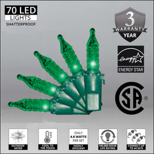 green faceted M5 shatterproof christmas lights with energy chart
