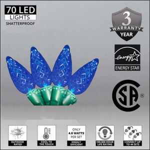 blue 70 LED lights shatterproof faceted christmas lights