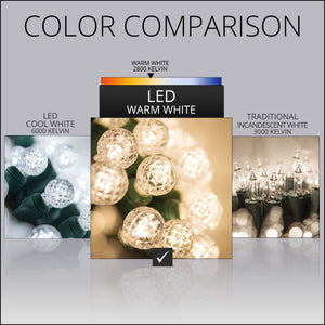 Warm White 70 Light LED Faceted G12 Outdoor Christmas Mini Light Set
