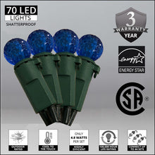 Load image into Gallery viewer, Blue 70 Light LED Faceted G12 Outdoor Christmas Mini Light Set
