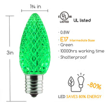 Load image into Gallery viewer, Green C9 LED Replacement Bulbs Faceted Green LED Christmas Light Bulb 5 Diodes in Each Bulb Fits E17 Socket  box 25
