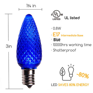 BLUE C9 LED Replacement Bulbs Faceted Blue LED Christmas Light Bulb 5 Diodes in Each Bulb Fits E17 Socket  box 25