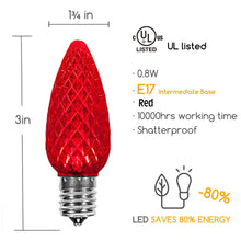 Load image into Gallery viewer, Red C9 LED Replacement Bulbs Faceted Red LED Christmas Light Bulb 5 Diodes in Each Bulb Fits E17 Socket  box 25
