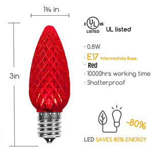 Red C9 LED Replacement Bulbs Faceted Red LED Christmas Light Bulb 5 Diodes in Each Bulb Fits E17 Socket  box 25
