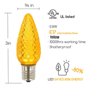 Yellow C9 LED Replacement Bulbs Faceted Yellow LED Christmas Light Bulb 5 Diodes in Each Bulb Fits E17 Socket  box 25