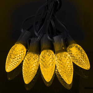 Yellow C9 LED Replacement Bulbs Faceted Yellow LED Christmas Light Bulb 5 Diodes in Each Bulb Fits E17 Socket  box 25