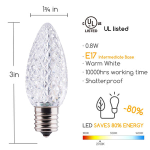 Warm White C9 LED Replacement Bulbs Faceted LED Christmas Light Bulb 5 Diodes in Each Bulb Fits E17 Socket  box 25