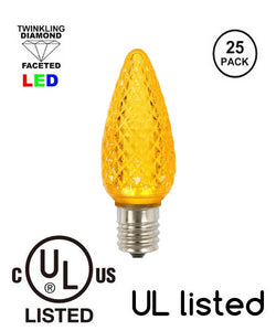 Yellow C9 LED Replacement Bulbs Faceted Yellow LED Christmas Light Bulb 5 Diodes in Each Bulb Fits E17 Socket  box 25