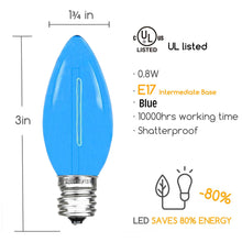 Load image into Gallery viewer, Blue C9 LED Replacement Bulbs filament  LED Christmas Light Bulb Shatterproof Bulb Fits E17 Socket  box 25
