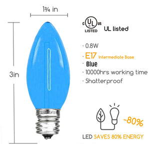 Blue C9 LED Replacement Bulbs filament  LED Christmas Light Bulb Shatterproof Bulb Fits E17 Socket  box 25