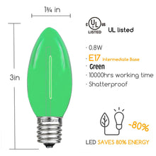 Load image into Gallery viewer, Green C9 LED Replacement Bulbs filament  LED Christmas Light Bulb Shatterproof Bulb Fits E17 Socket  box 25
