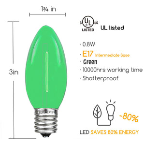 Green C9 LED Replacement Bulbs filament  LED Christmas Light Bulb Shatterproof Bulb Fits E17 Socket  box 25