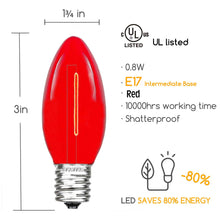 Load image into Gallery viewer, RED C9 LED Replacement Bulbs filament  LED Christmas Light Bulb Shatterproof Bulb Fits E17 Socket  box 25
