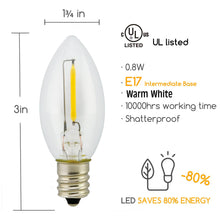 Load image into Gallery viewer, Warm White C9 LED Replacement Bulbs filament  LED Christmas Light Bulb Shatterproof Bulb Fits E17 Socket  box 25
