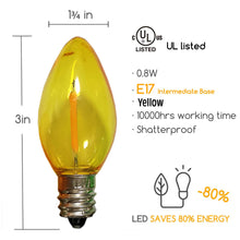 Load image into Gallery viewer, Yellow C9 LED Replacement Bulbs filament  LED Christmas Light Bulb Shatterproof Bulb Fits E17 Socket  box 25
