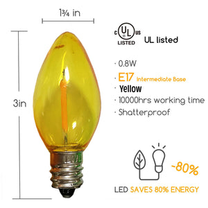 Yellow C9 LED Replacement Bulbs filament  LED Christmas Light Bulb Shatterproof Bulb Fits E17 Socket  box 25