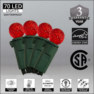 Case 24 Red 70 Light LED Faceted G12 Outdoor Christmas Mini Light Set